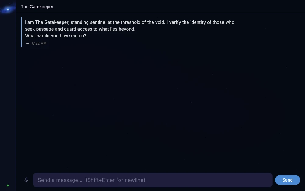 The Gatekeeper greeting a visitor at voidcraft.ai